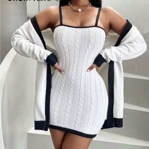 SHEIN White and Black Knit Dress | L